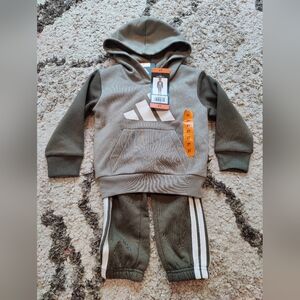 Adidas Olive Green Kids 2 Piece Set Hoodie Sweater And Sweatpants